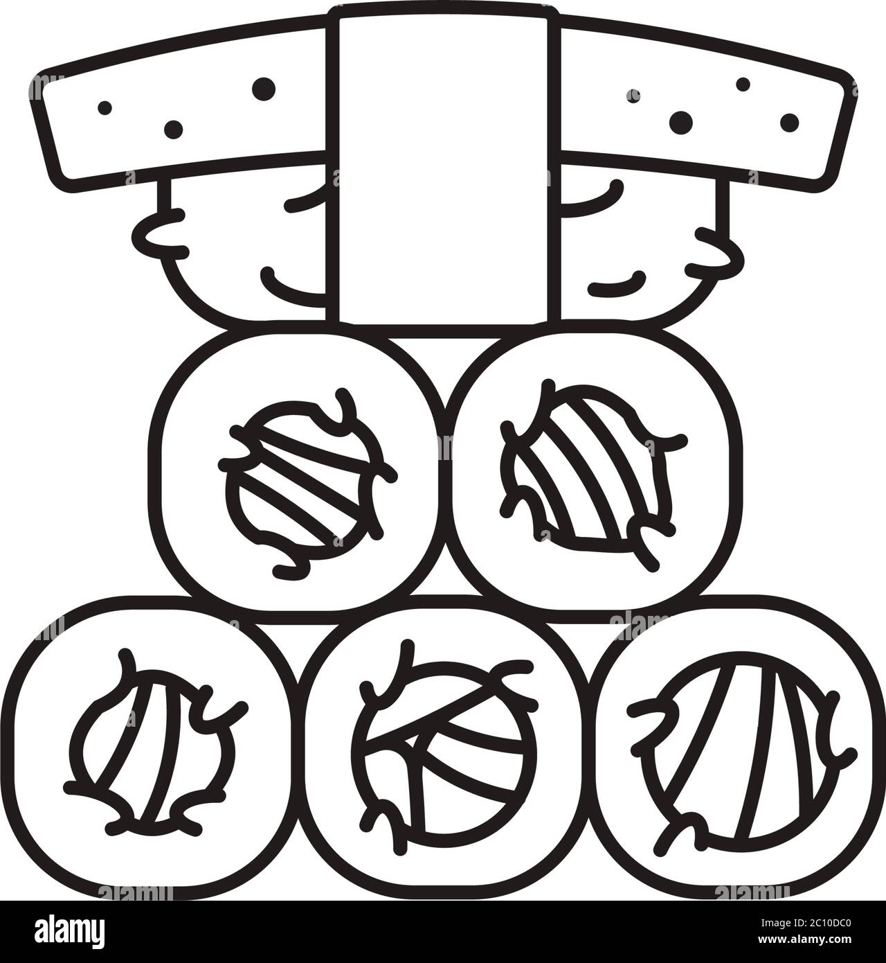 Pile de rouleaux de sushi icône de ligne vectorielle. Symbole de contour de l'alimentation japonaise. Illustration de Vecteur