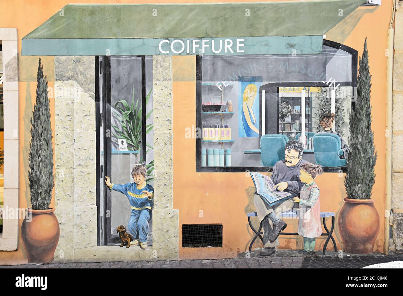 Coiffeur mural, St Paul trois Châteaux, Drôme Provençale, France Banque D'Images