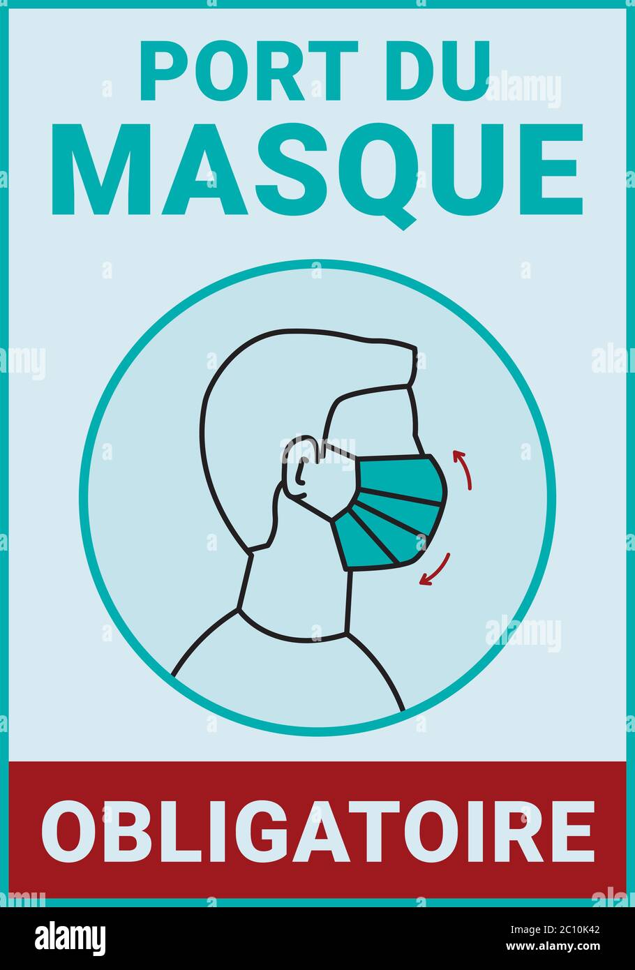 Pancarte d'affichage : port du masque obligatoire. Covid-19. Traduction:  'Le port du masque est obligatoire' Image Vectorielle Stock - Alamy