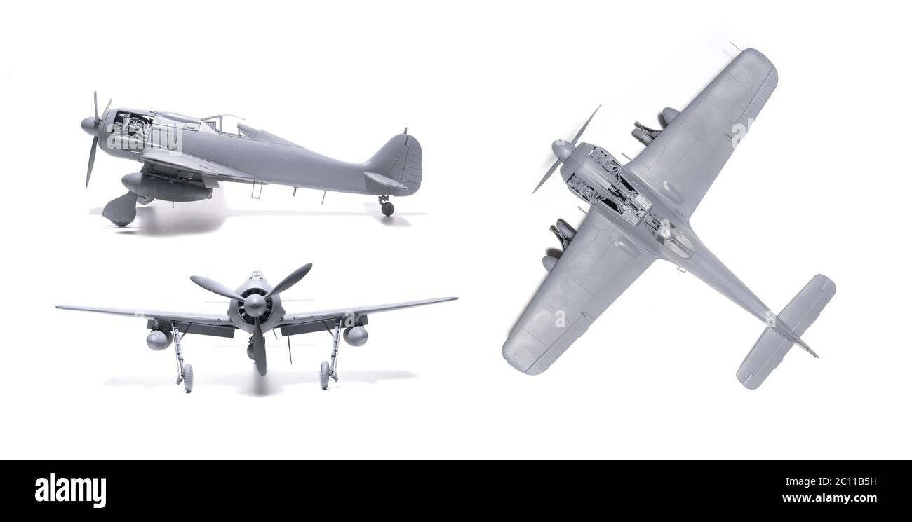 Focke Wulf FW190 F-8, plan, élévation latérale et vue frontale sur fond blanc Banque D'Images