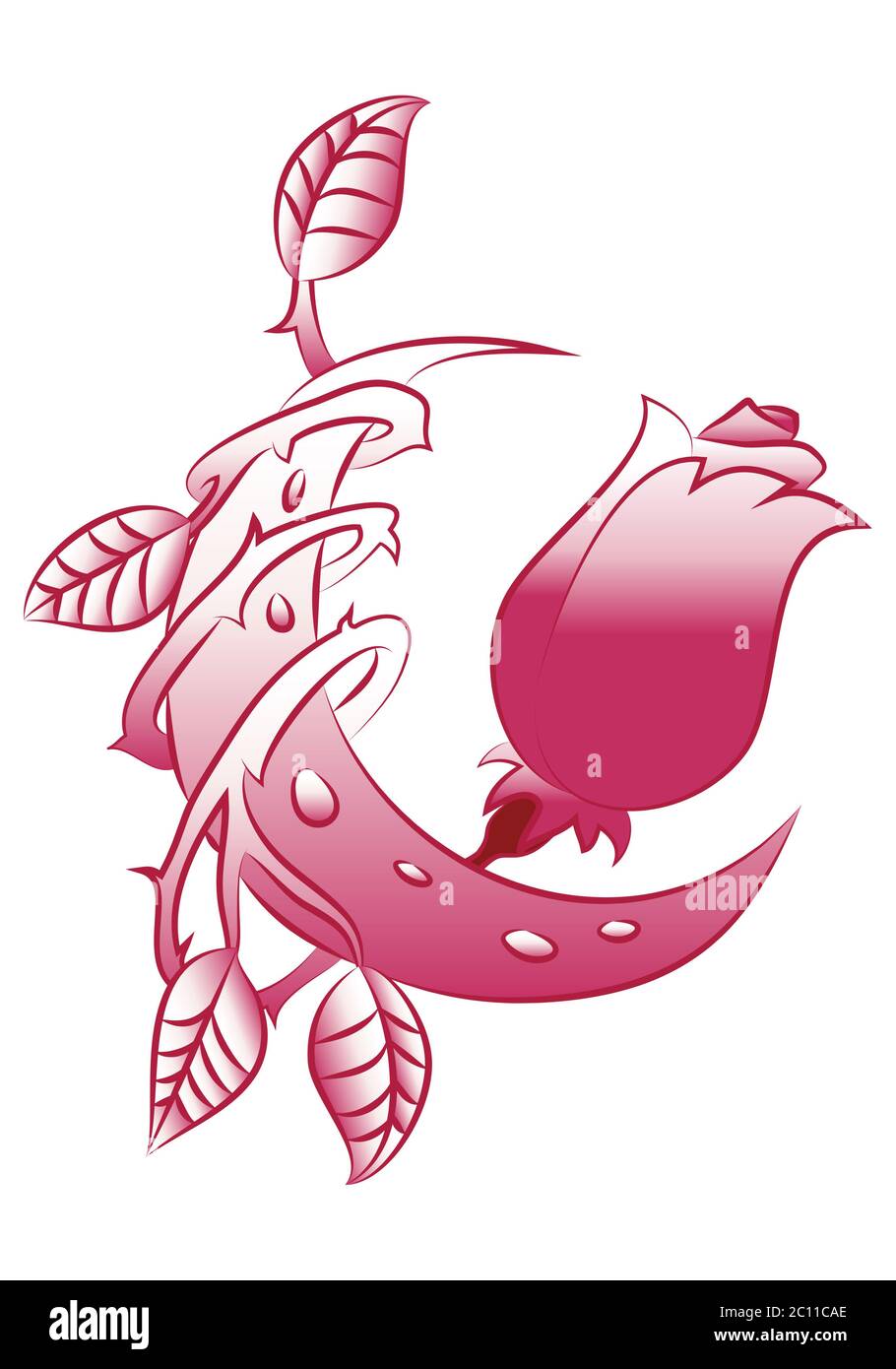 illustration de l'insigne roses fleurs avec croissant de lune tatouage art tribal sur fond blanc isolé Banque D'Images