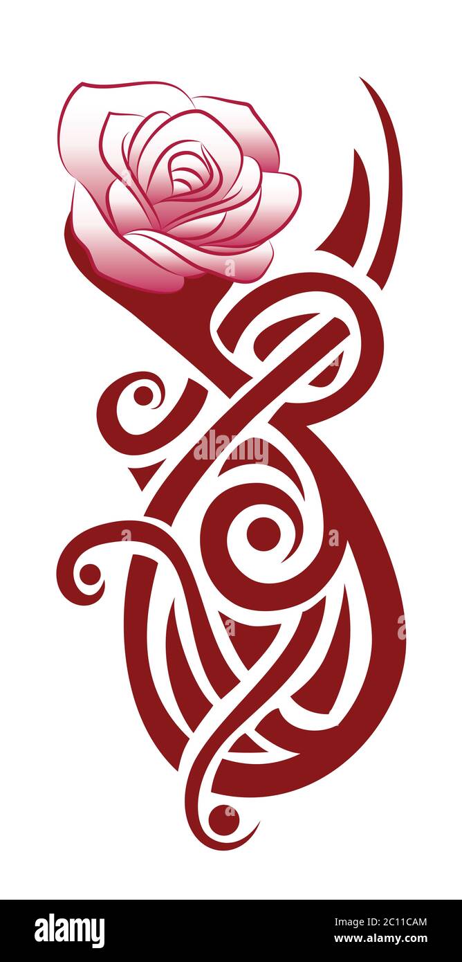 illustration de l'insigne fleurs tatouage art tribal sur fond blanc isolé Banque D'Images