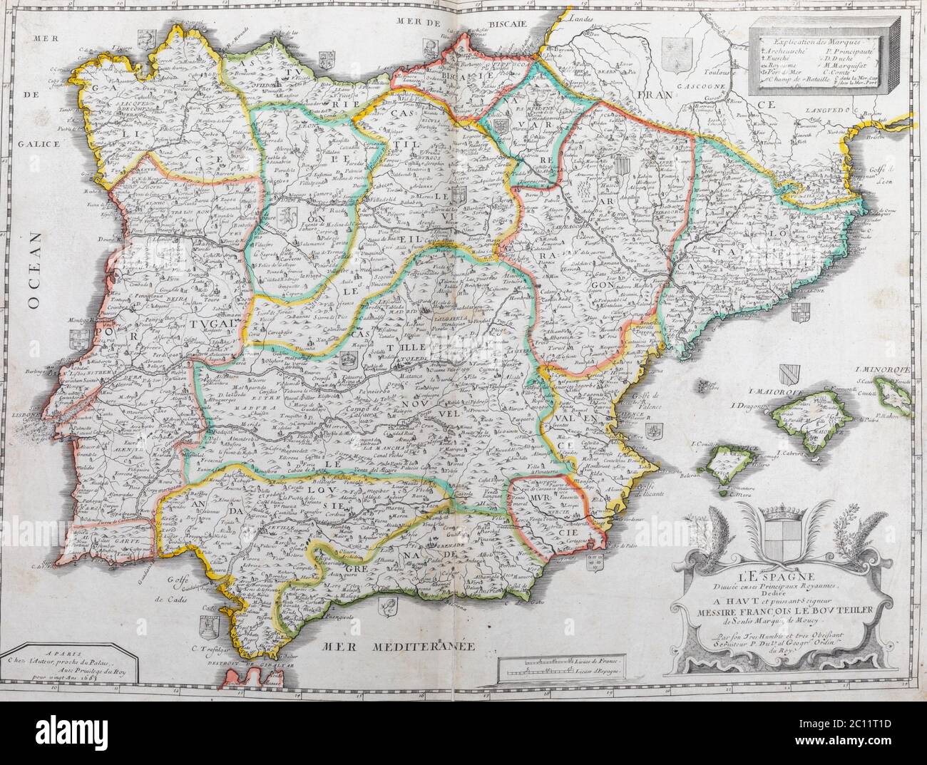 Ancienne Carte De L Espagne Et Du Portugal D Un Atlas De Geographie 1656 De P Du Val France Collection Privee Photo Stock Alamy