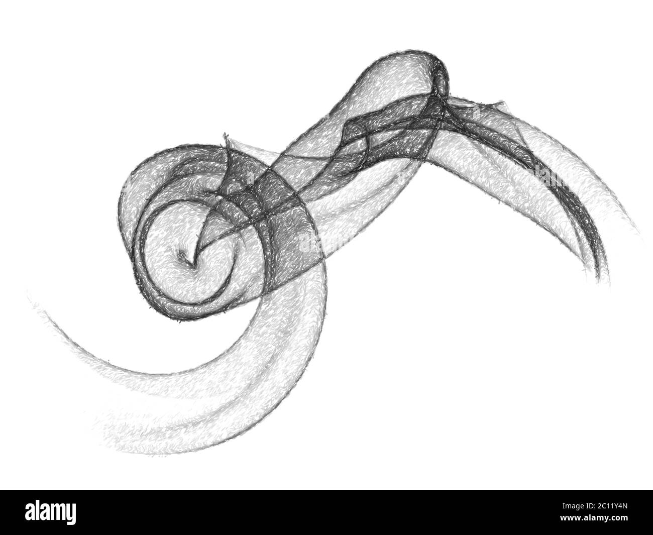 abstrait crayon noir dessiné fumée sur fond blanc avec espace de copie Banque D'Images