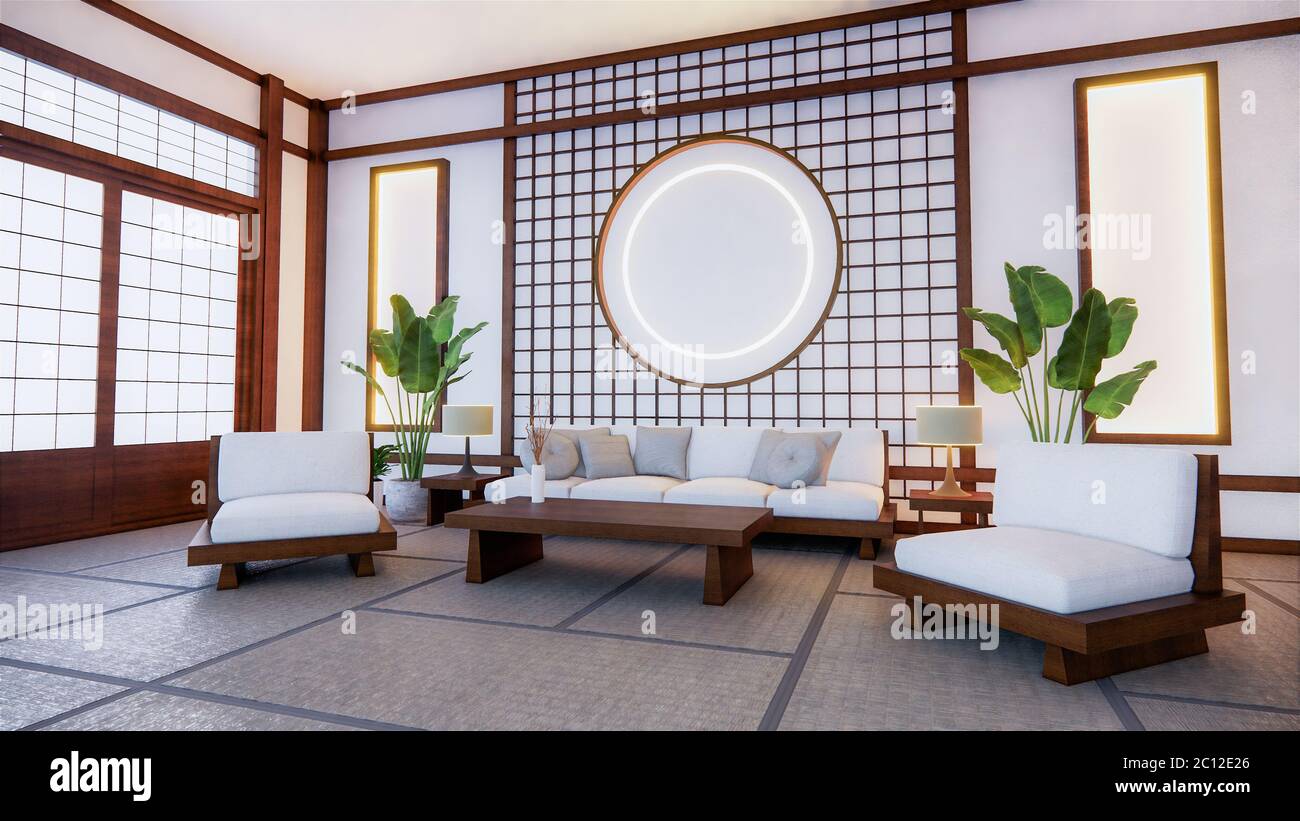 Canapé de style japonais sur la chambre japon et le fond blanc fournit une  fenêtre pour le montage.rendu 3D Photo Stock - Alamy