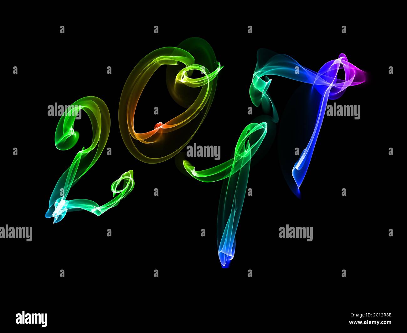 Bonne année 2017 numéros isolés écrit avec flamme lumière sur fond noir Banque D'Images