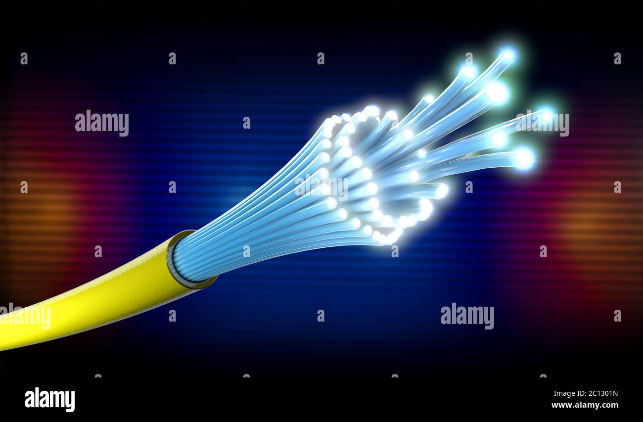 illustration 3d du câble du guide optique de la lumière de couleur jaune  avec des extrémités ouvertes qui brillent très bien Photo Stock - Alamy