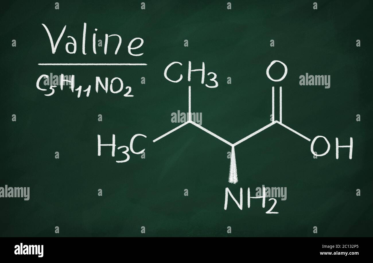 Formule chimique de la valine sur un tableau noir Banque D'Images