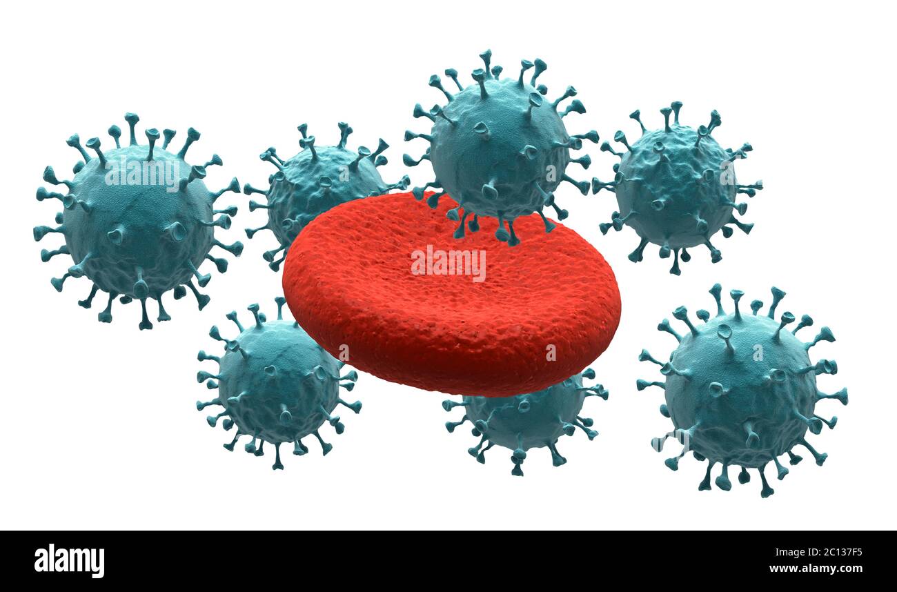 Cellules sanguines sur virus (isolées avec un masque) Banque D'Images