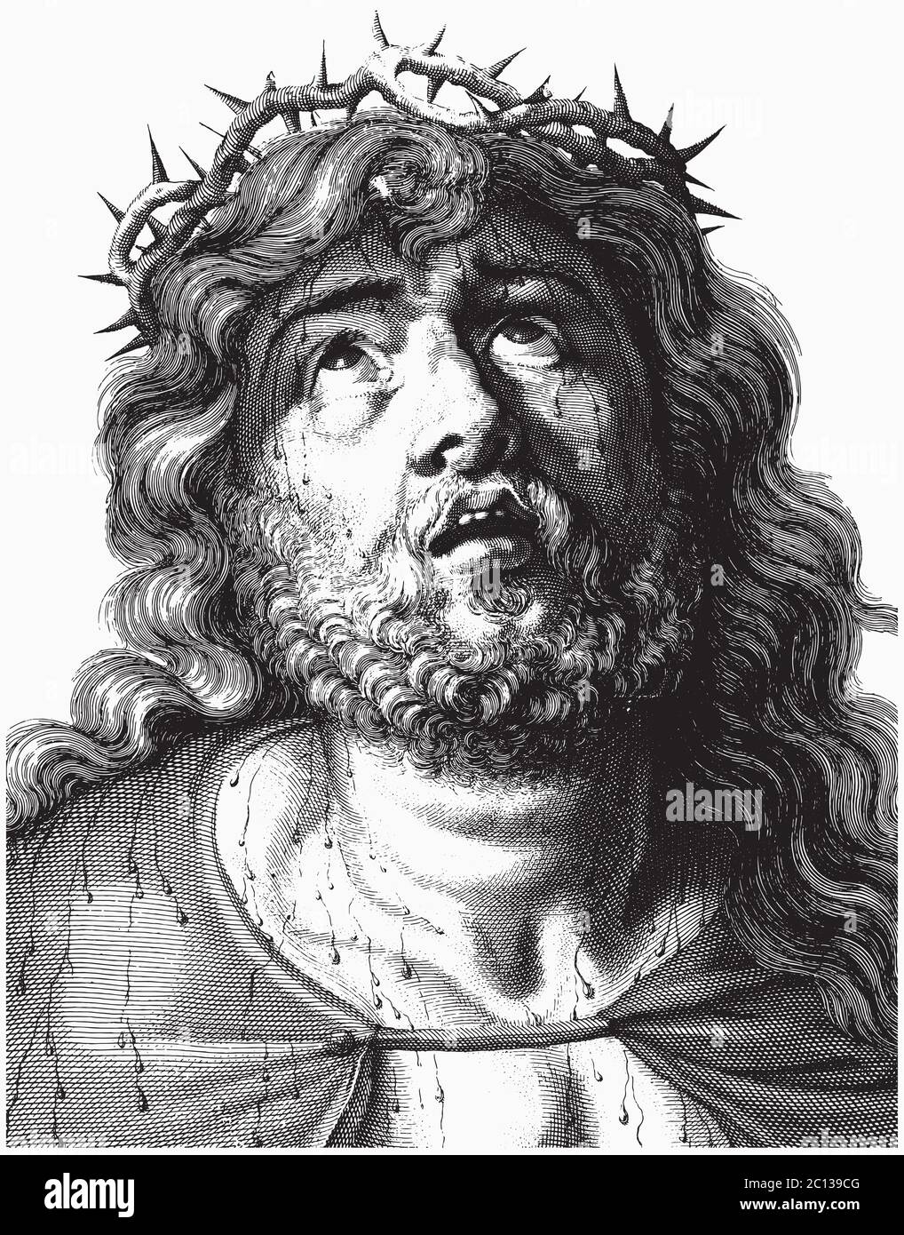 Gravure de Jésus Christ avec couronne d'épines, illustration vectorielle Illustration de Vecteur