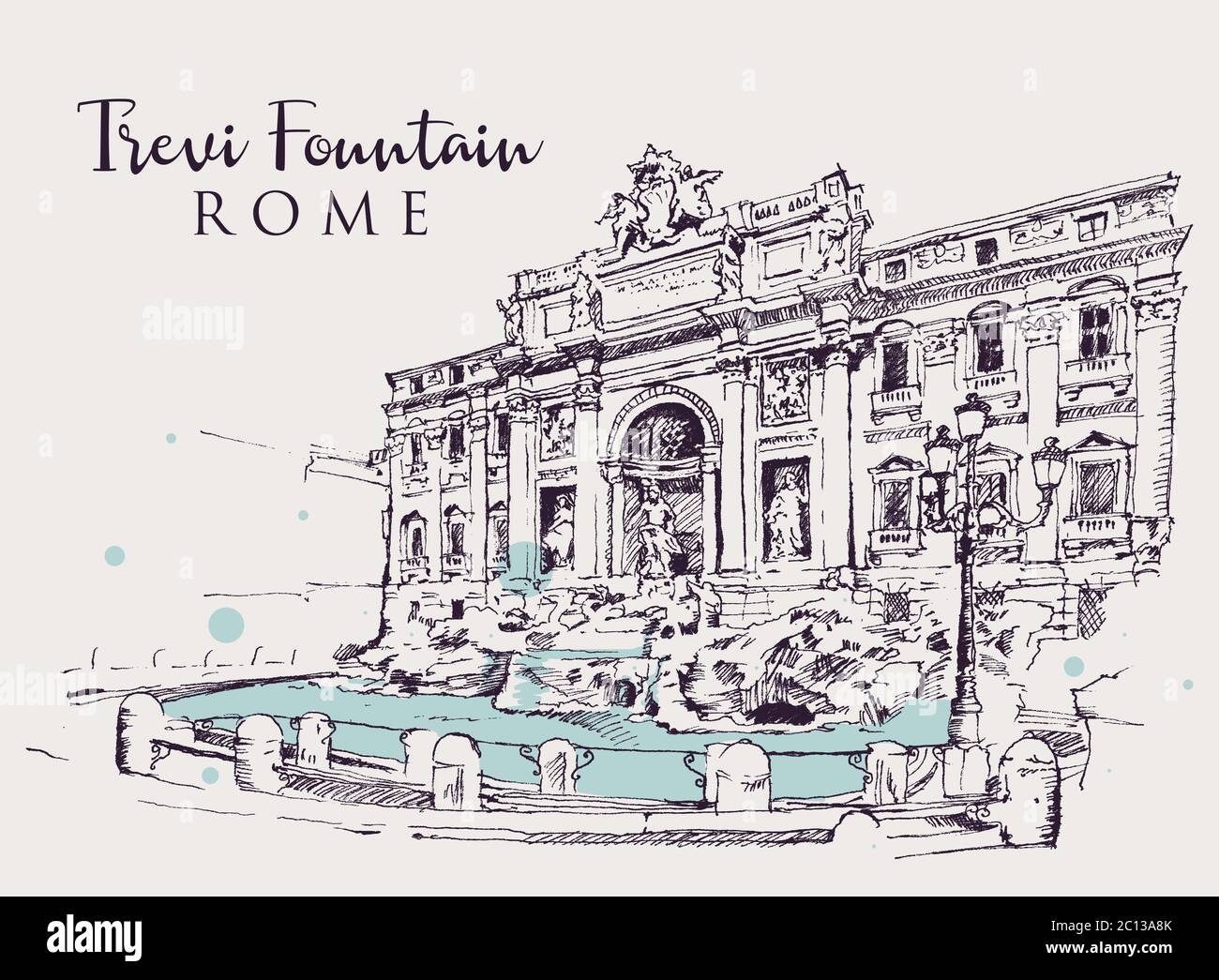 Illustration de la fontaine de Trevi ou de la Fontana Trevi, l'un des monuments les plus emblématiques de Rome, en Italie. Illustration de Vecteur