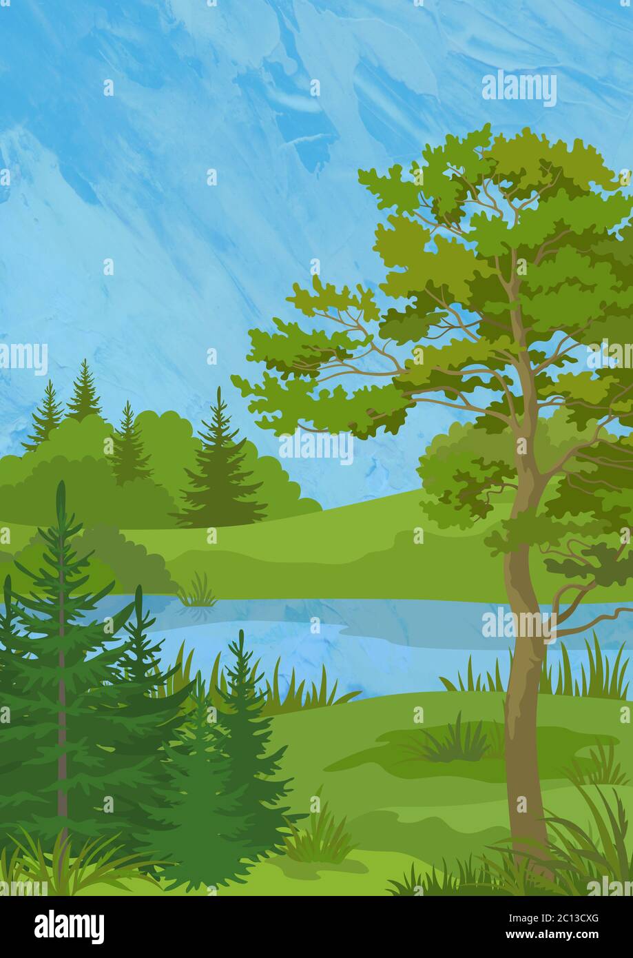 Paysage avec des arbres et le lac Banque D'Images
