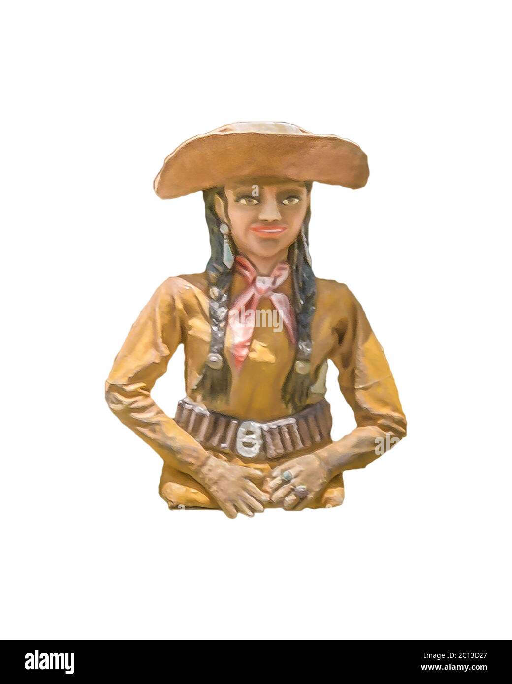 Bois Sculpture de femme avec vêtements Cowboy Banque D'Images
