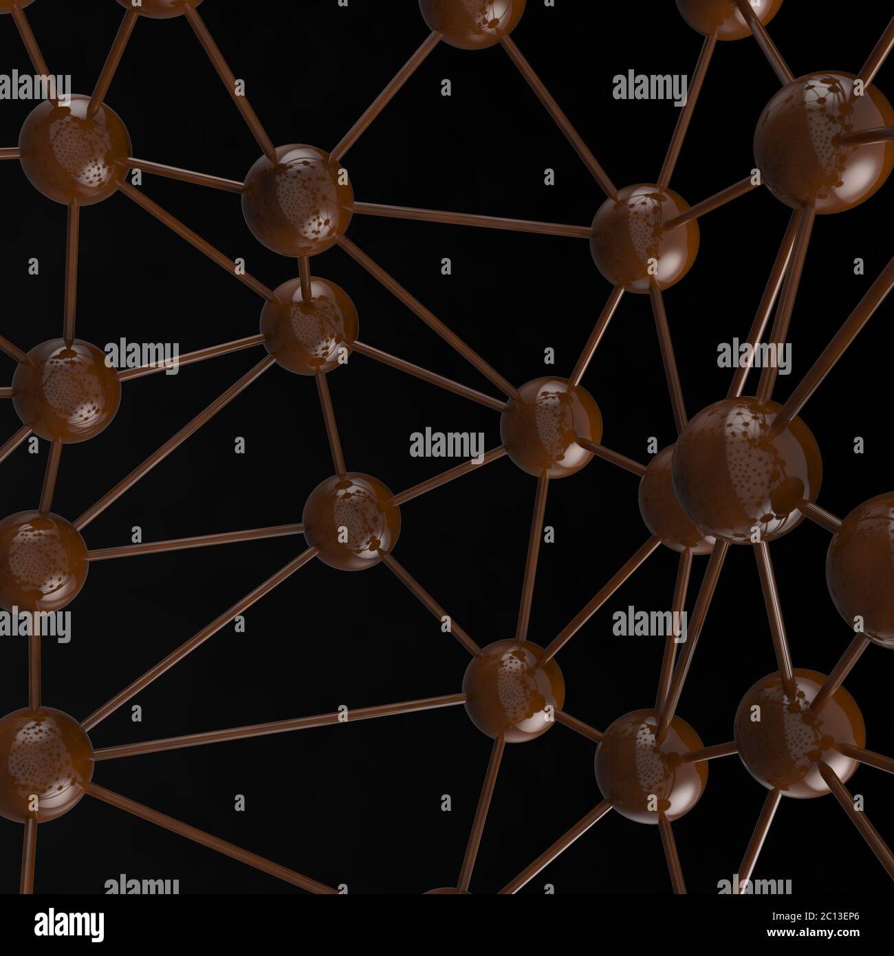 Chocolat brun chaos géométrique moléculaire structure abstraite. Technologie scientifique connexion réseau rendu 3d de fond hi-tech Banque D'Images