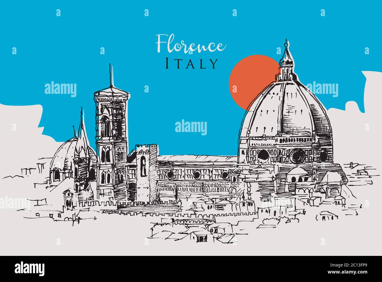 Dessin d'illustration de la cathédrale de Santa Maria del Fiore à Florence, Italie Illustration de Vecteur