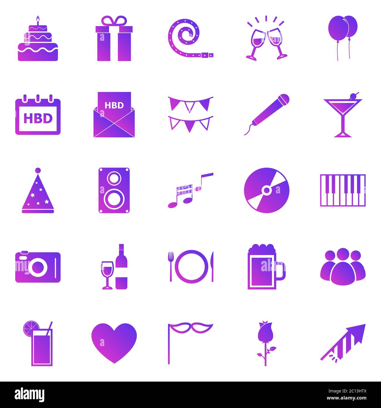 Icônes de dégradé d'anniversaire sur fond blanc, vecteur de stock Illustration de Vecteur