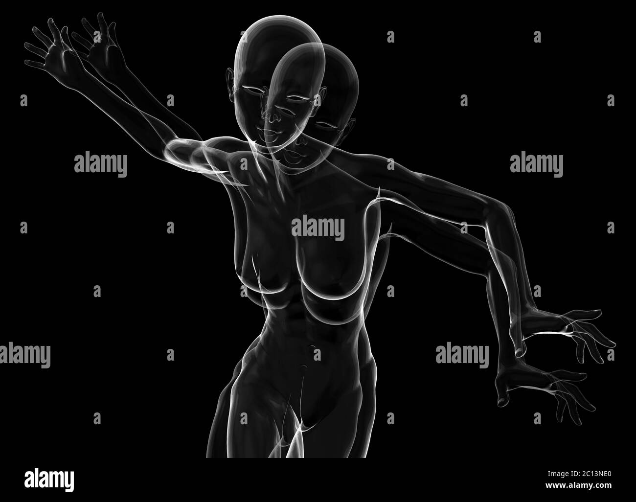 Compact et attrayant, le sportswoman est fait de verre ou de savon moussant sur fond noir. illustration 3d Banque D'Images