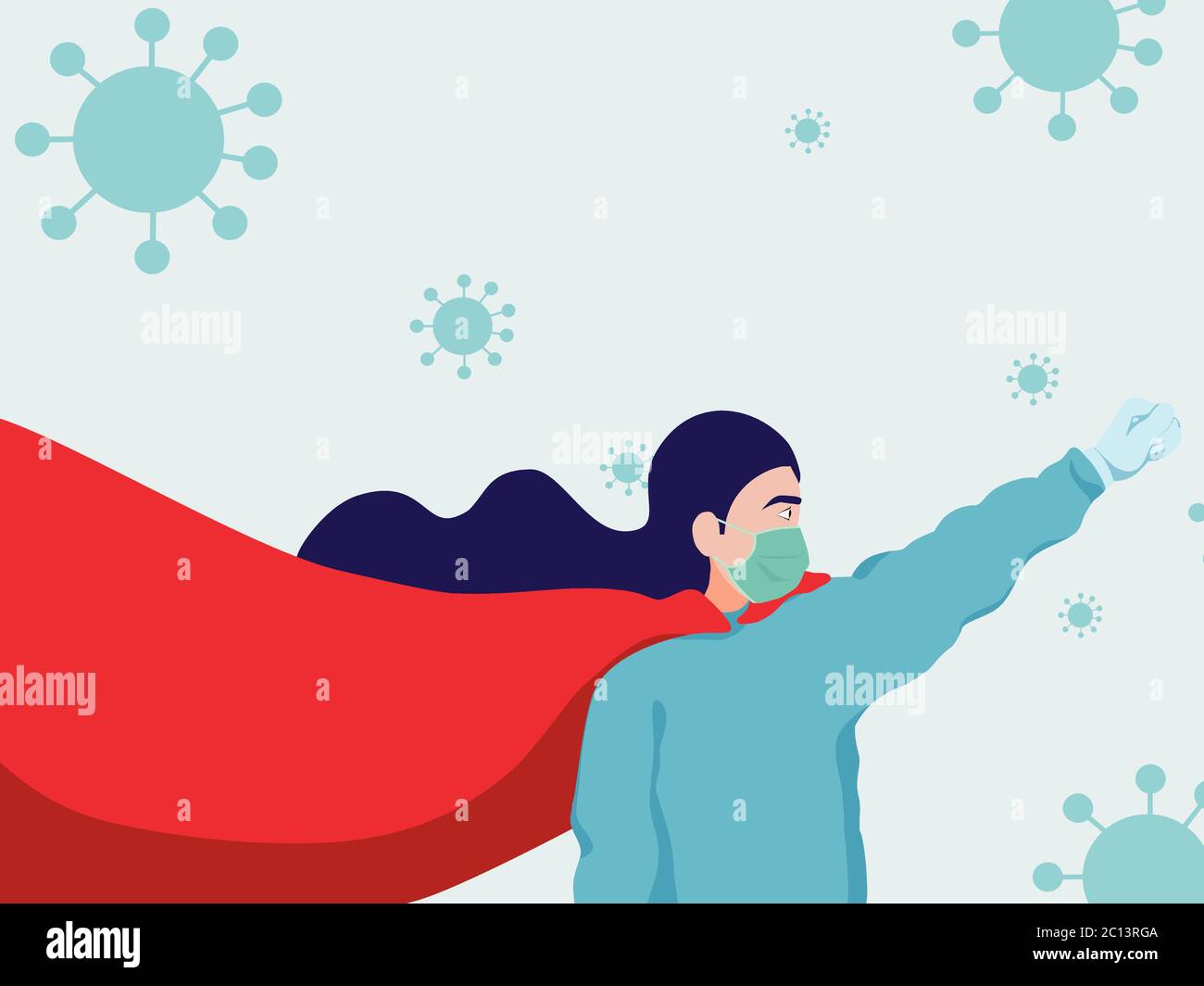 Super héros médecin lutte contre covid-19, corona virus concept avec le super-héros cape sur fond blanc, virus infections prévention et protection con Illustration de Vecteur