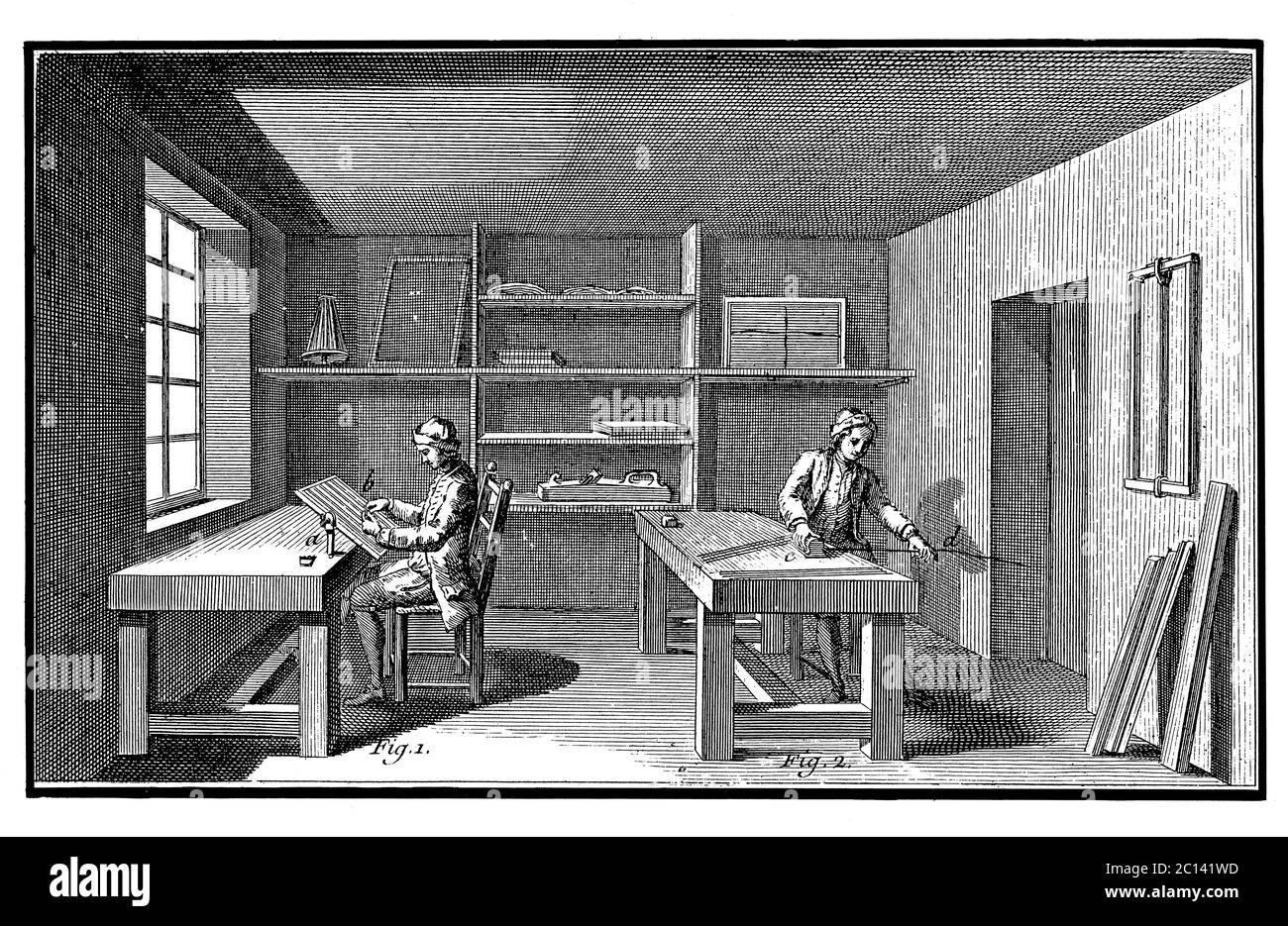 illustration du xviiie siècle d'un magasin de moules. Publié dans 'A Diderot Pictorial Encyclopedia of Trades and Industry. Fabrication et arts techniques Banque D'Images