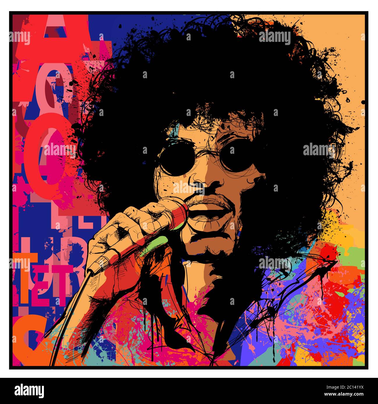 Chanteur rock star des années 70 - illustration vectorielle (idéal pour l'impression sur tissu ou papier, affiche ou papier peint, décoration de maison) le portrait est fourre-tout Illustration de Vecteur