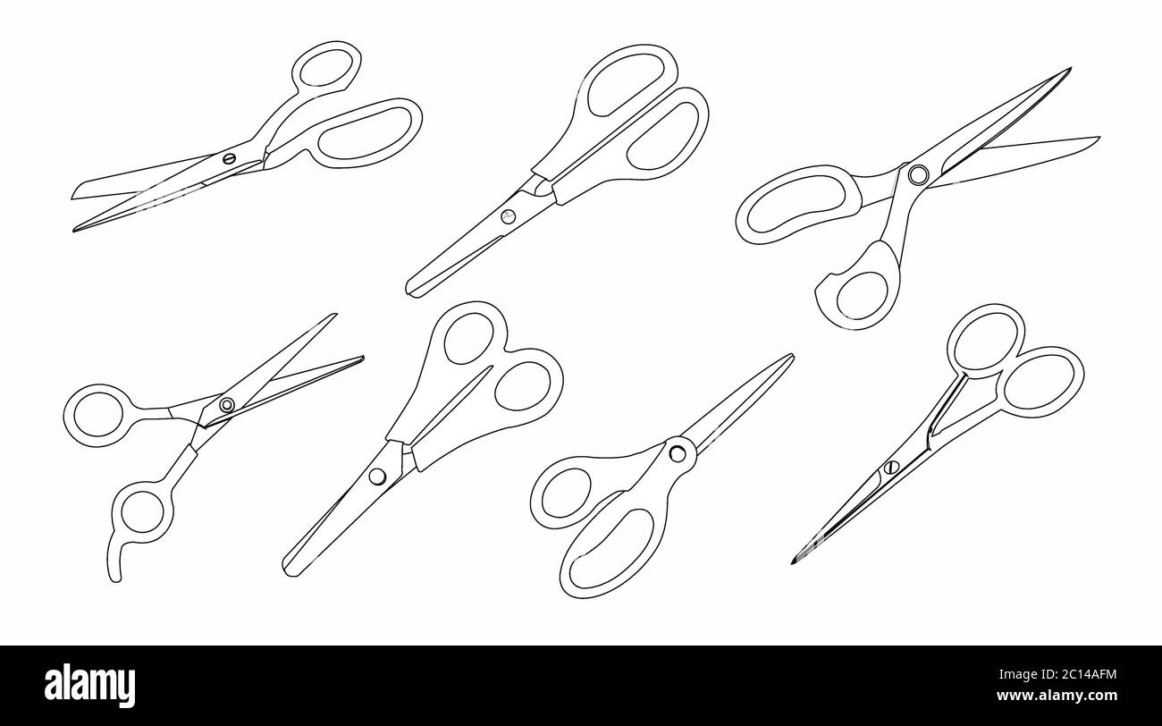 Ensemble vectoriel d'illustrations en ciseaux noir et blanc Illustration de Vecteur