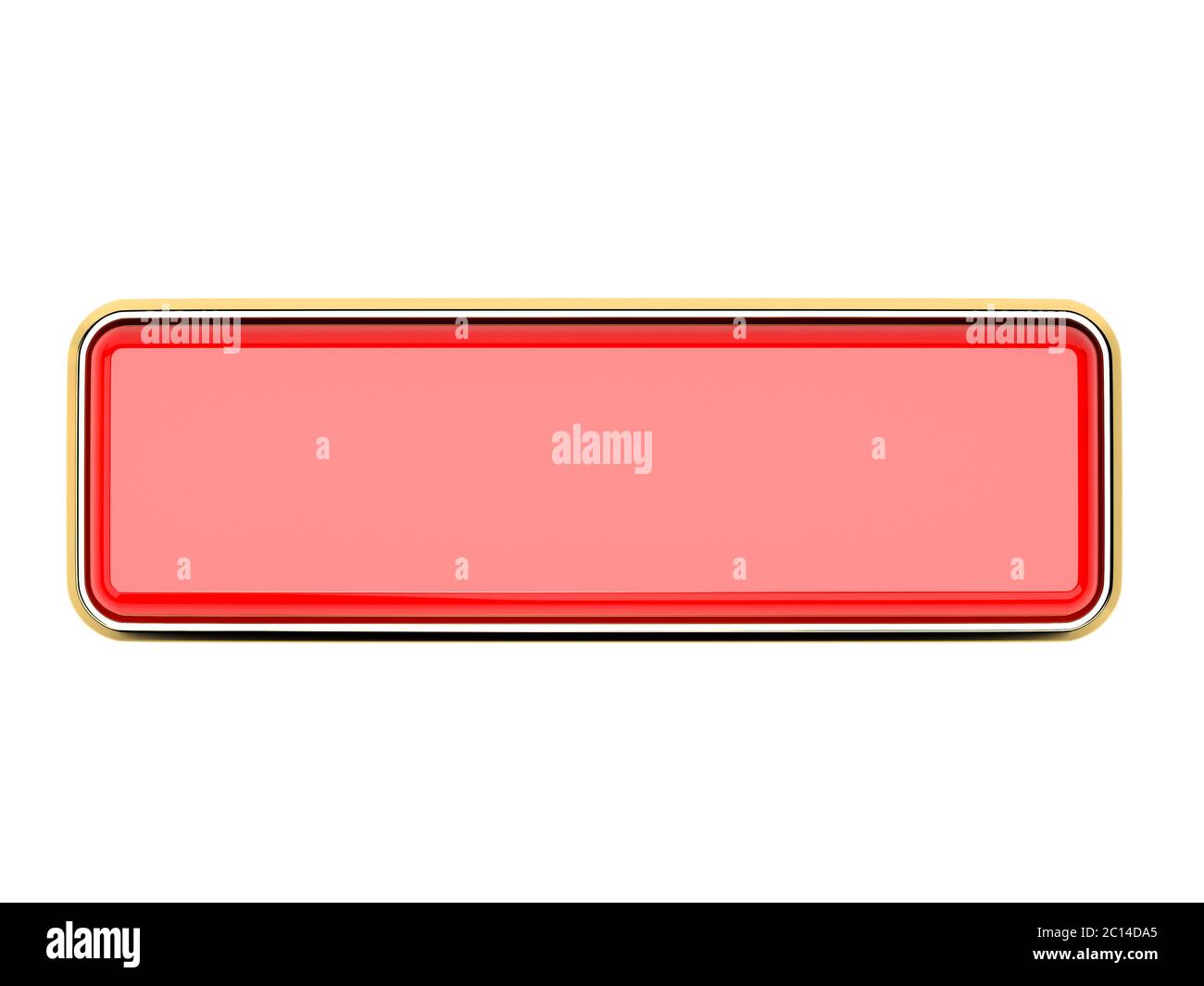 Bouton rectangle rouge avec cadre doré. Icône de Web brillant. illustration de rendu 3d isolée sur fond blanc Banque D'Images