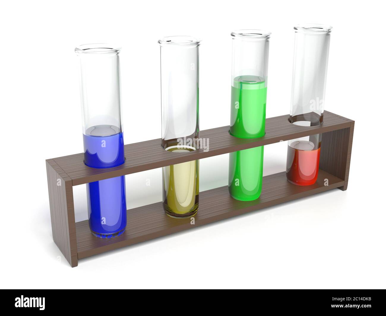 Tubes en verre chimiques avec liquides colorés. illustration de rendu 3d isolée sur fond blanc Banque D'Images