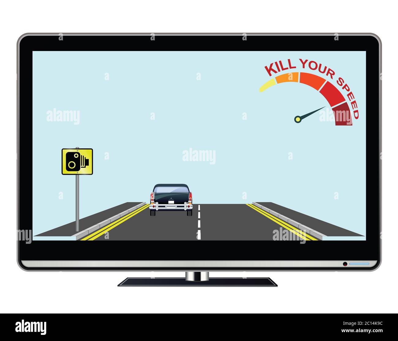 Publicité télévisée tuer votre vitesse information publique campagne de sensibilisation à la sécurité routière isolée sur fond blanc Banque D'Images