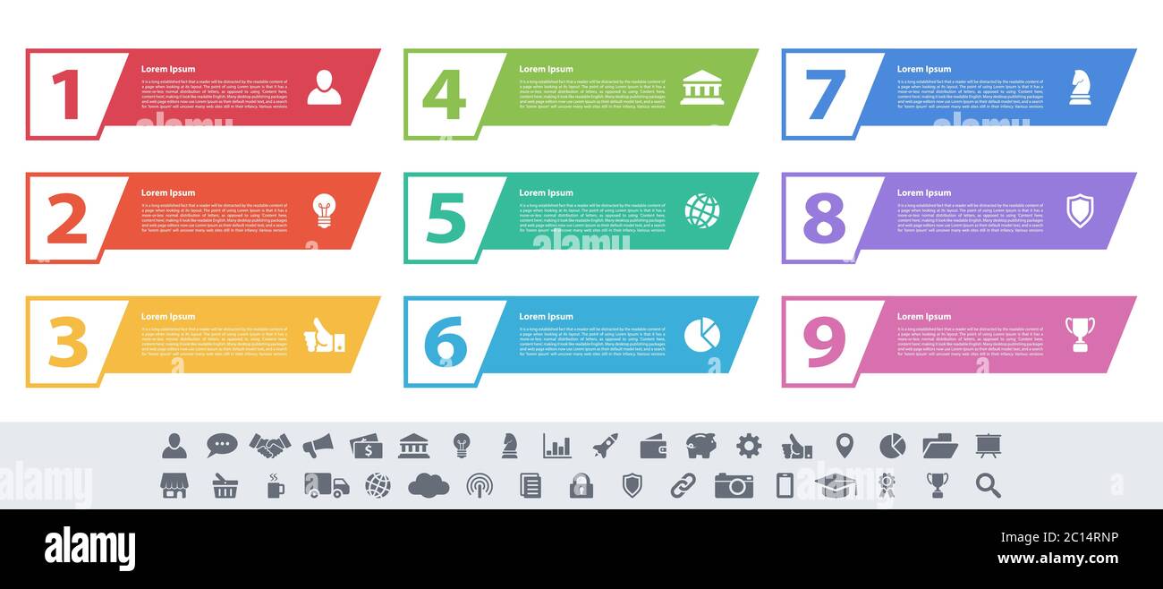 Infographic design business concept vector illustration avec 9 étapes ou options ou processus représentent le flux de travail ou d'un diagramme ou bannière bouton web Illustration de Vecteur