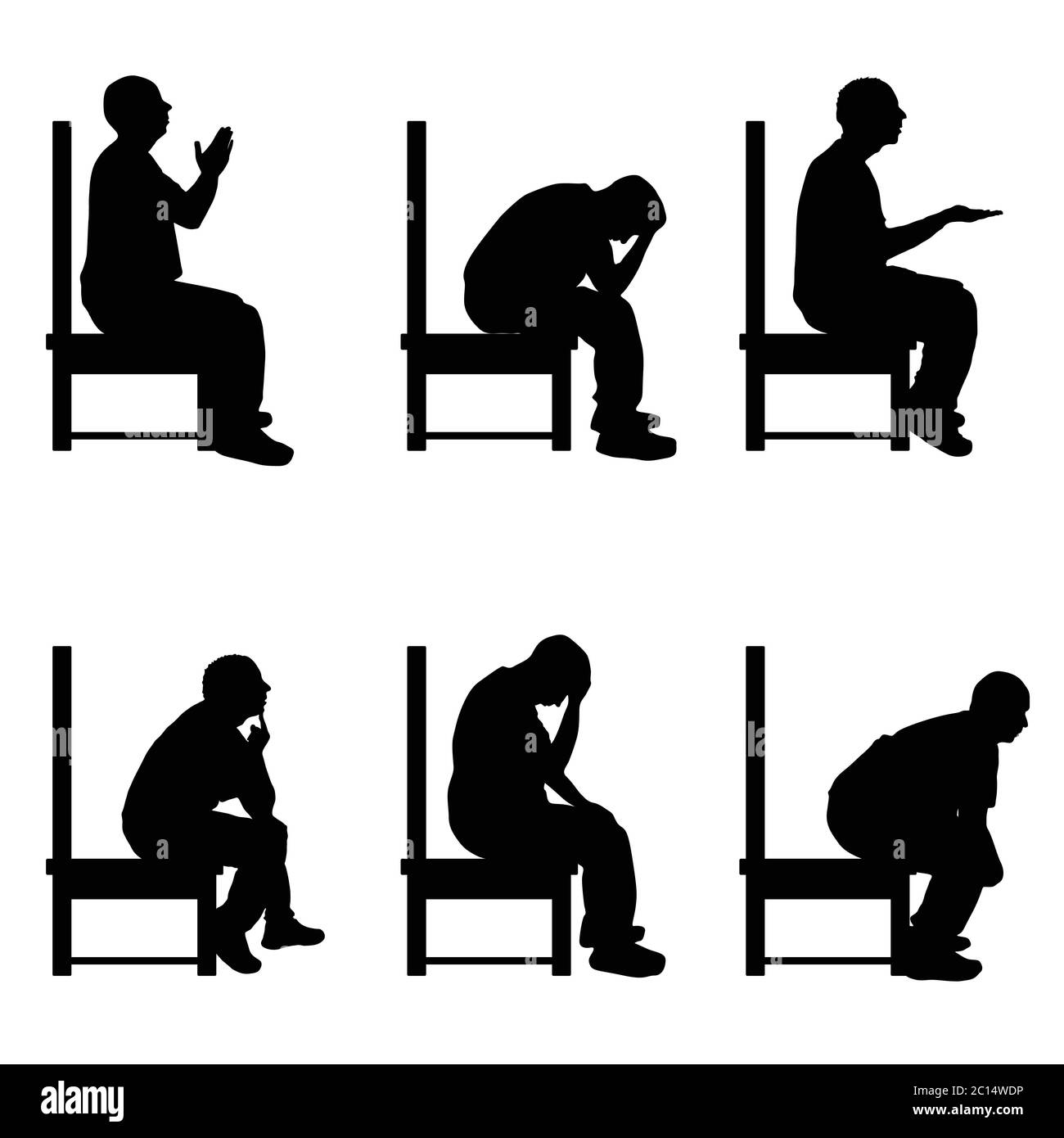 picture Silhouette Homme Assis Dessin https www alamyimages fr silhouette d homme assis sur une chaise dans differentes postures ensemble illustration image362140178 html