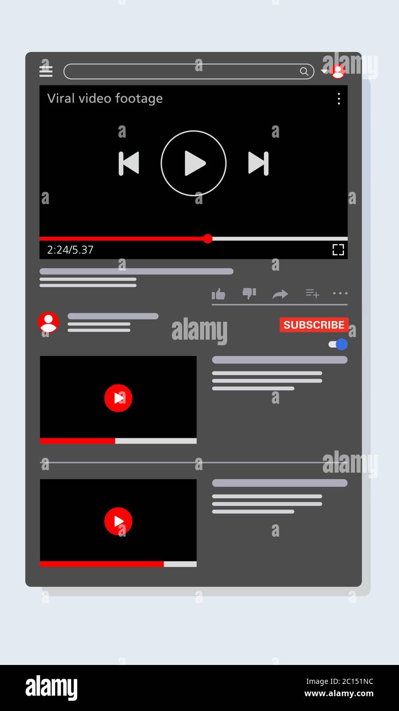 Illustration vectorielle d'une page Web de visionneuse vidéo. Convient pour la promotion des dernières chaînes vidéo, des modèles de mise en page et de l'interface utilisateur à partir de la page Web Illustration de Vecteur