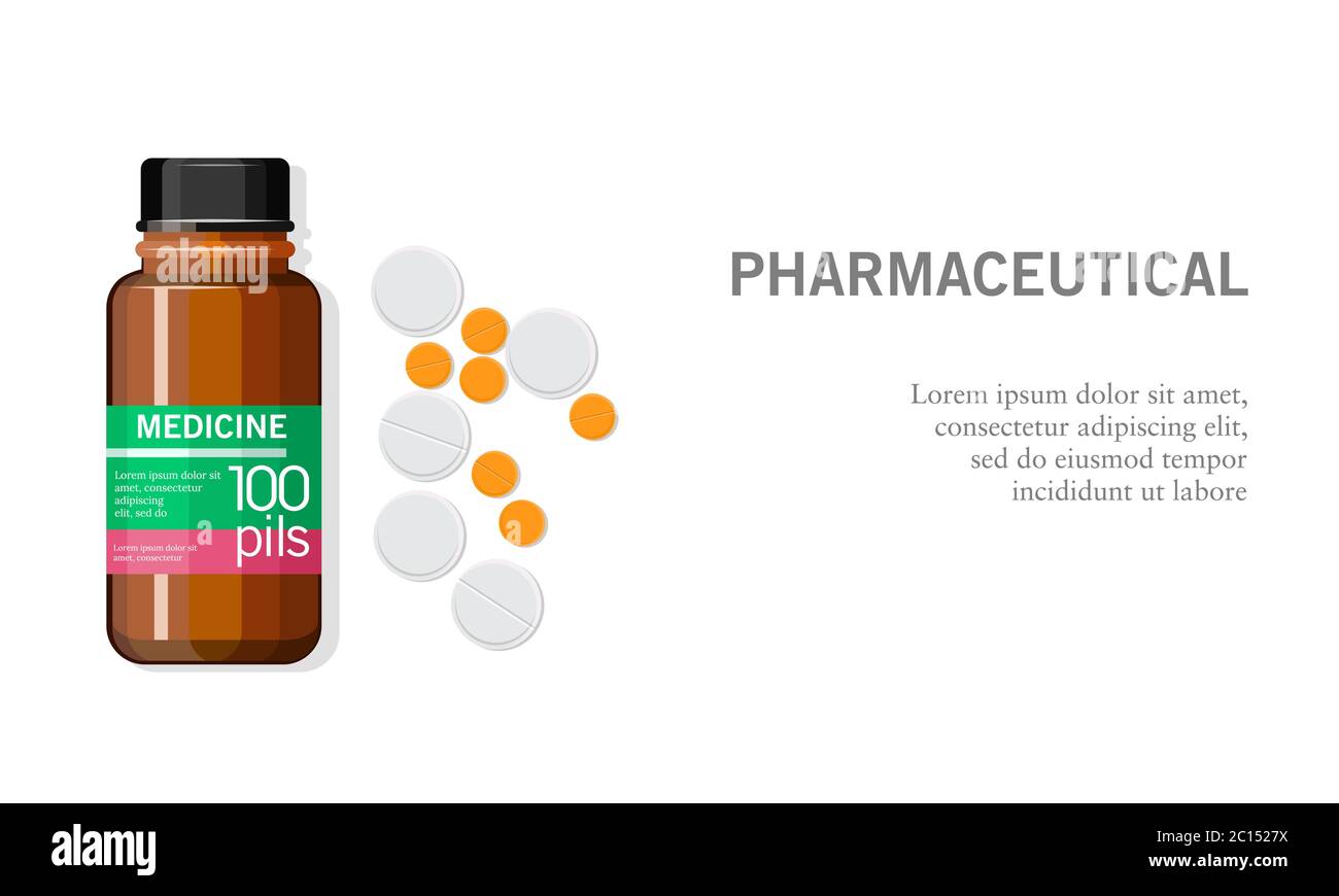 Illustration vectorielle d'une bouteille de médicament ouverte avec des pilules, des capsules et des comprimés. Convient aux illustrations d'activités pharmaceutiques. Illustration de Vecteur