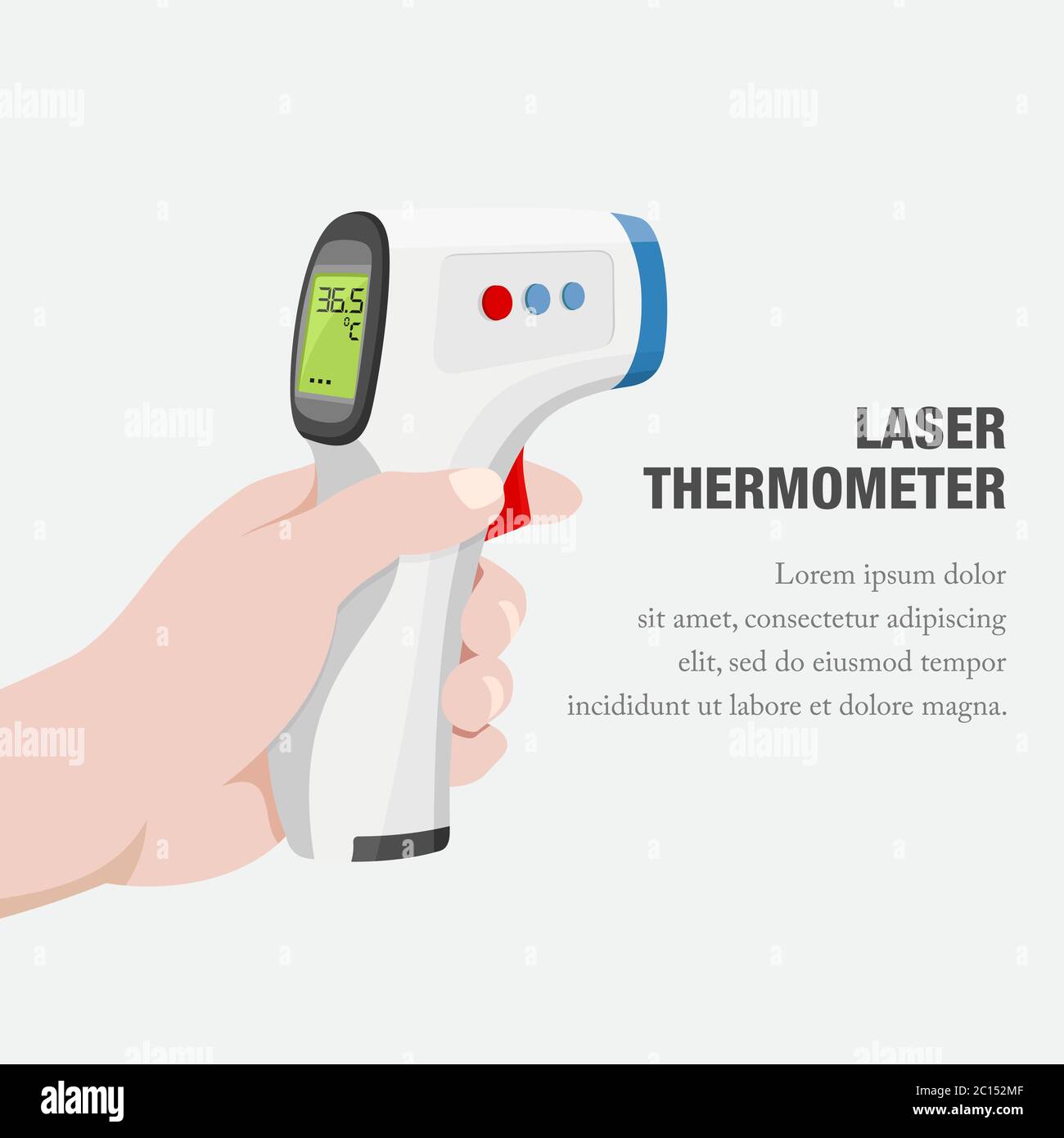 Illustration vectorielle de l'utilisation d'un thermomètre infrarouge. Convient aux bannières de santé, prévention de la transmission de maladies, contrôle de la température corporelle. Illustration de Vecteur