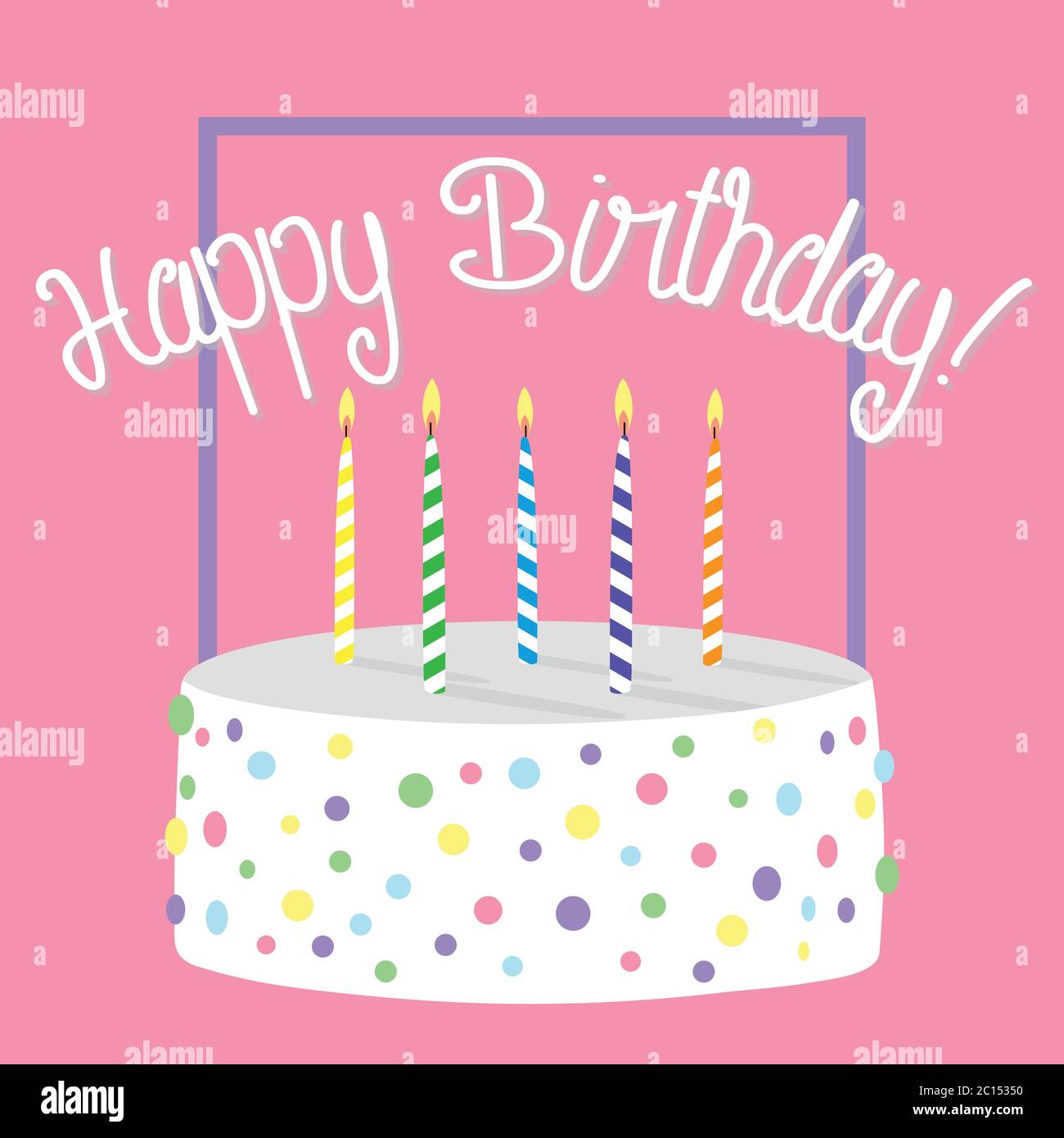 Carte D Anniversaire Avec Gateau D Anniversaire Et Bougies Sur Fond Rose Image Vectorielle Stock Alamy