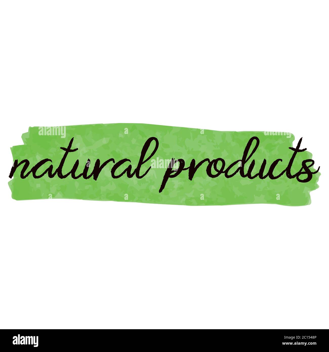Les produits naturels sont libellés sur un trait de pinceau aquarelle vert. Idéal pour l'impression ou le Web. Illustration de Vecteur