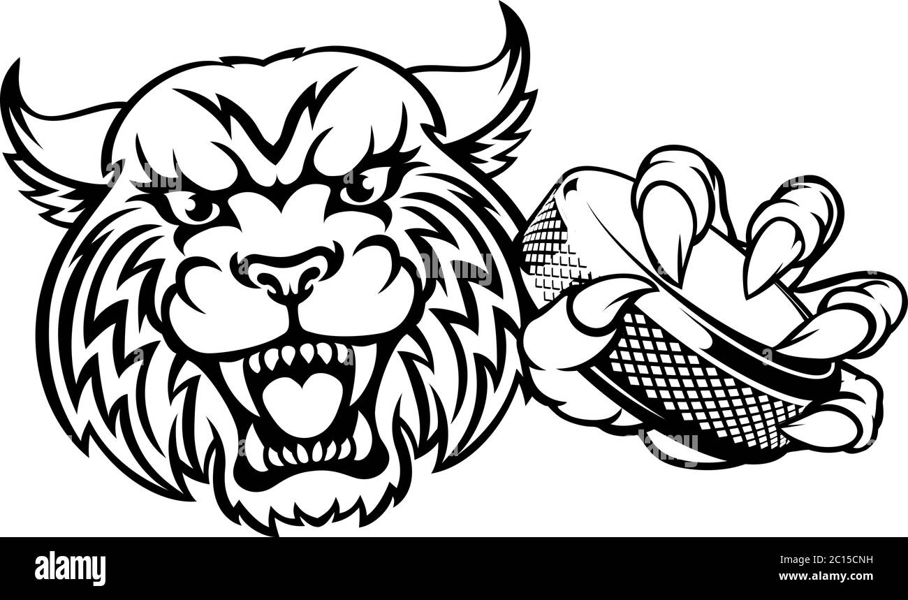 Joueur de Hockey sur Glace Wildcat Sports Animal Mascot Illustration de Vecteur