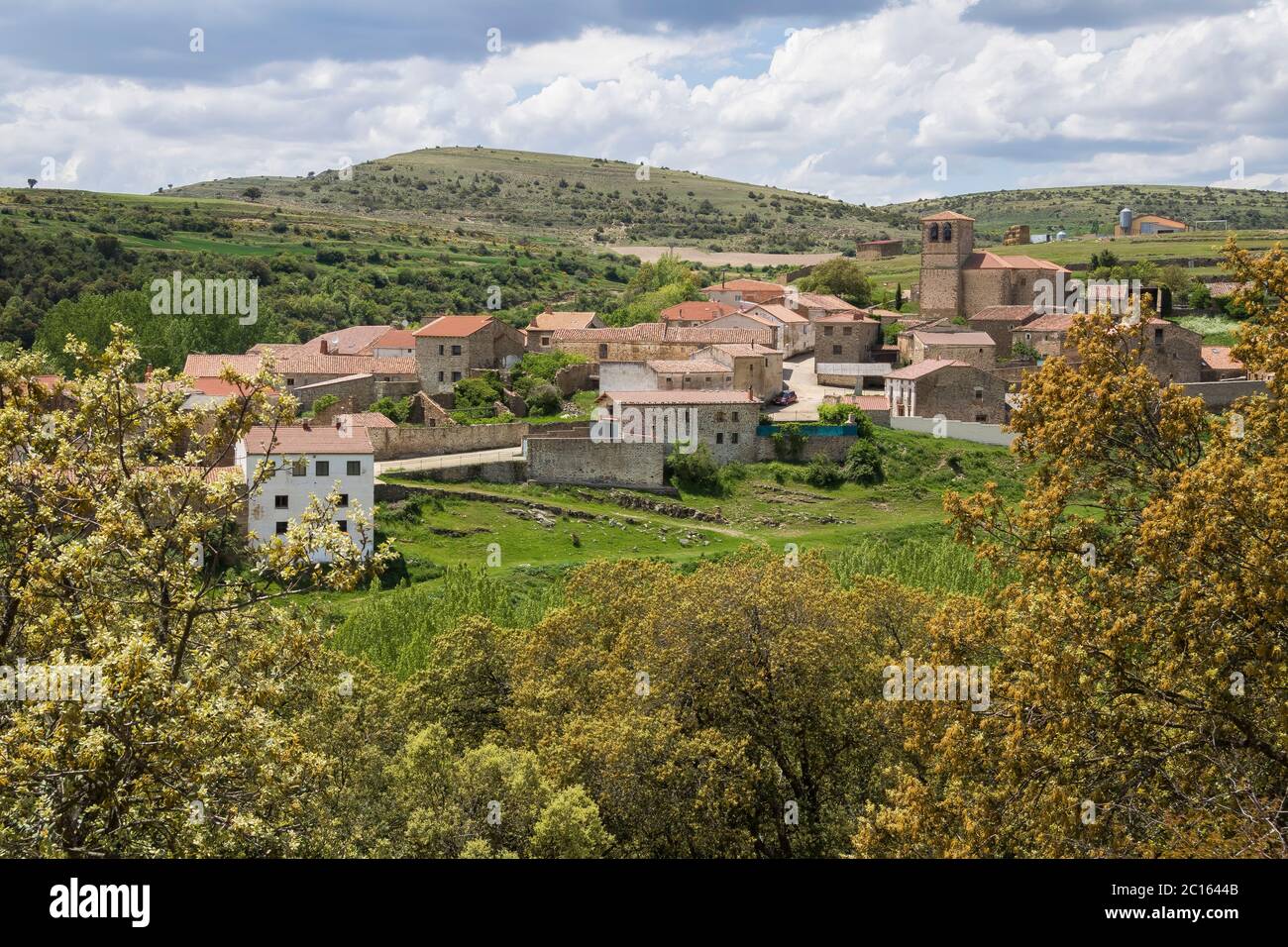 Village de Pobar dans la province de Soria, Espagne Banque D'Images