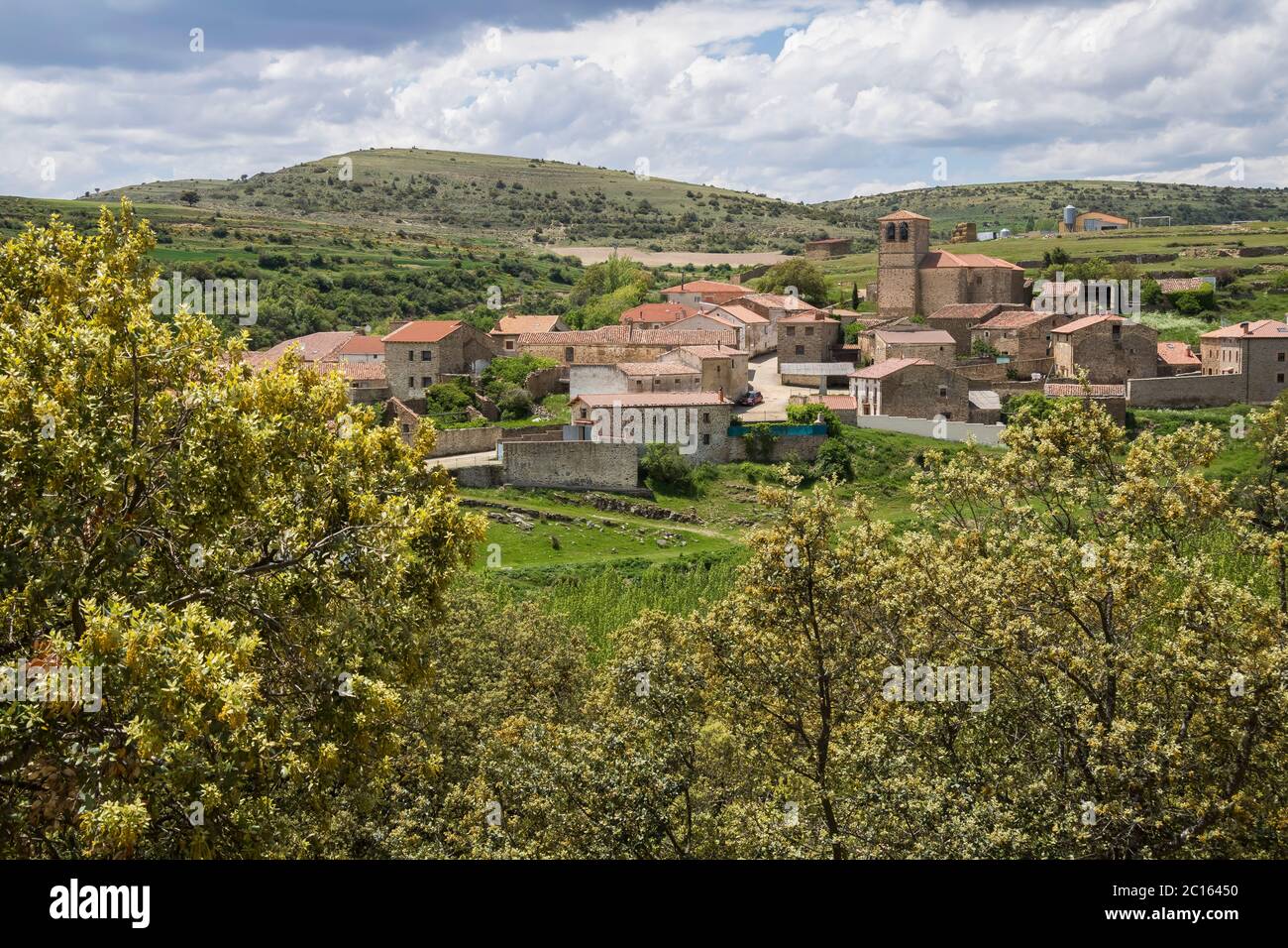 Village de Pobar dans la province de Soria, Espagne Banque D'Images