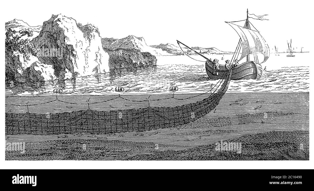 illustration du xviiie siècle de la pêche au hareng. Publié dans 'A Diderot Pictorial Encyclopedia of Trades and Industry. Fabrication et technique A Banque D'Images