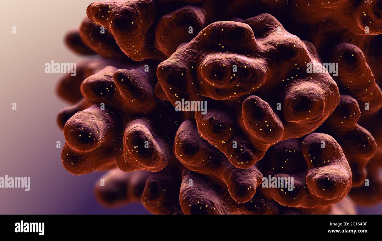 Cellule infectée par des particules virales causant la mort cellulaire - illustration 3d Banque D'Images