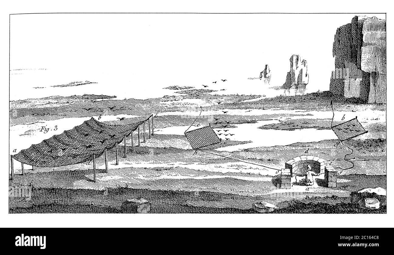 illustration de la pêche avec paire de filets du xviiie siècle. Publié dans 'A Diderot Pictorial Encyclopedia of Trades and Industry. Fabrication et le T Banque D'Images