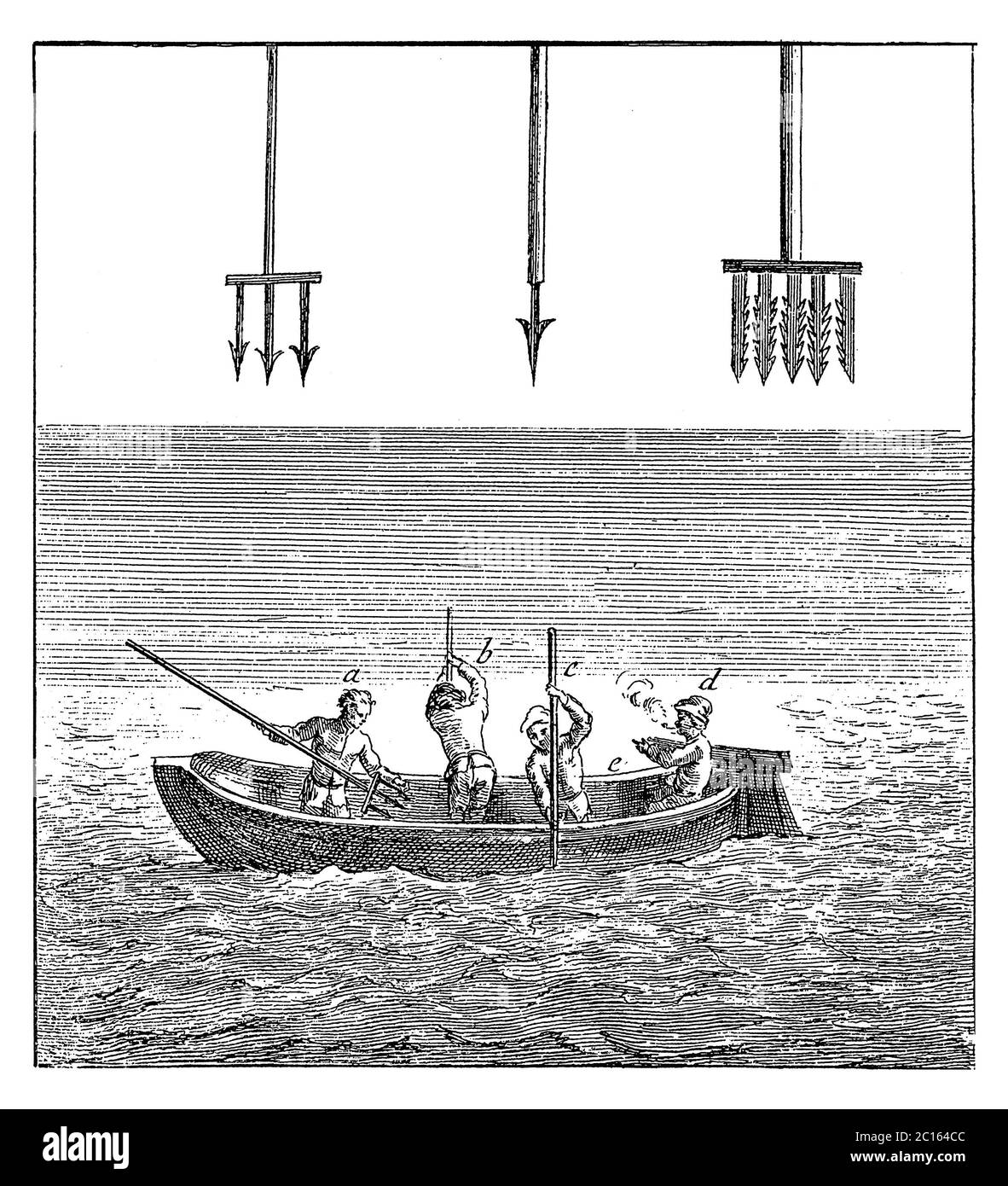 illustration du xviiie siècle de trident utilisée pour la tonte des poissons. Publié dans 'A Diderot Pictorial Encyclopedia of Trades and Industry. Fabrication et Banque D'Images
