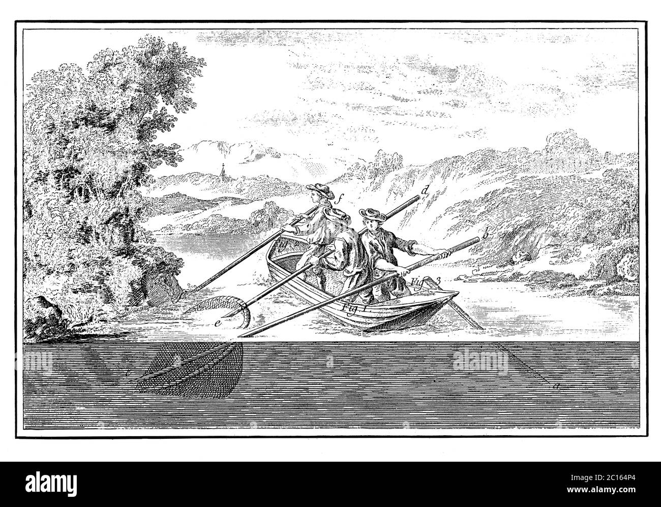 illustration du xviiie siècle de filet de truite ou de perchaude avec un filet de pelle. Publié dans 'A Diderot Pictorial Encyclopedia of Trades and Industry. Fabrication Banque D'Images