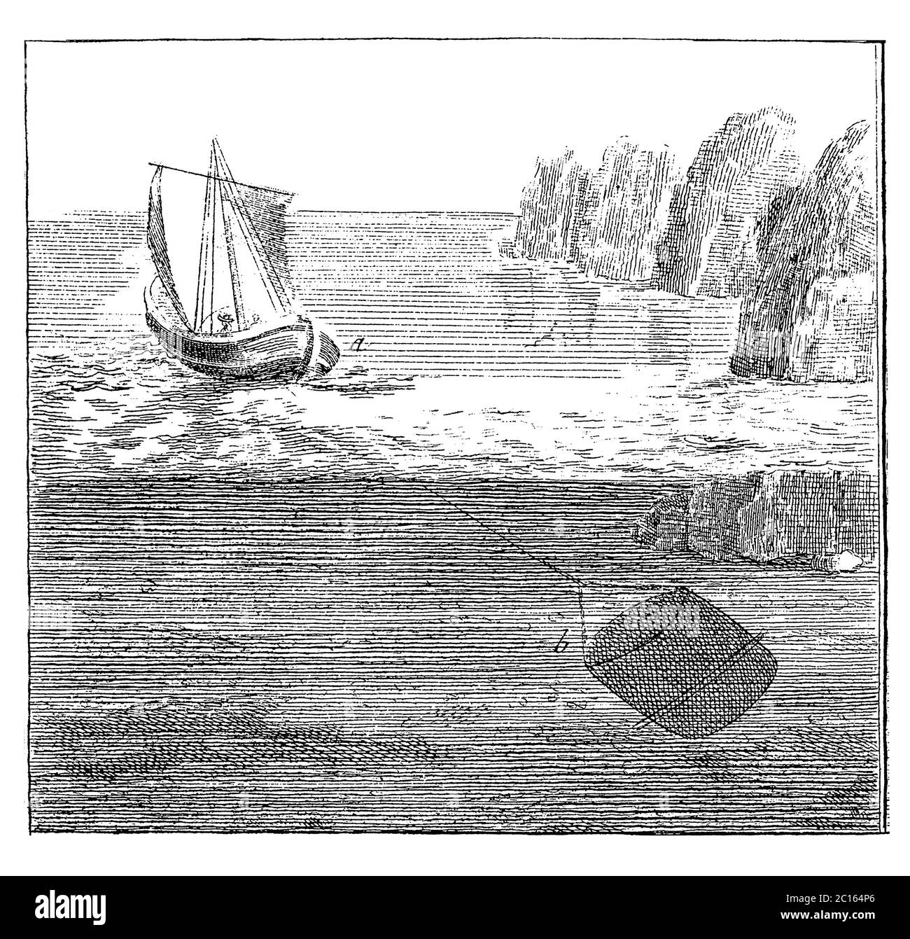 illustration du xviiie siècle de la collecte d'huîtres, avec méthode de traînante. Publié dans 'A Diderot Pictorial Encyclopedia of Trades and Industry. Fabricant Banque D'Images
