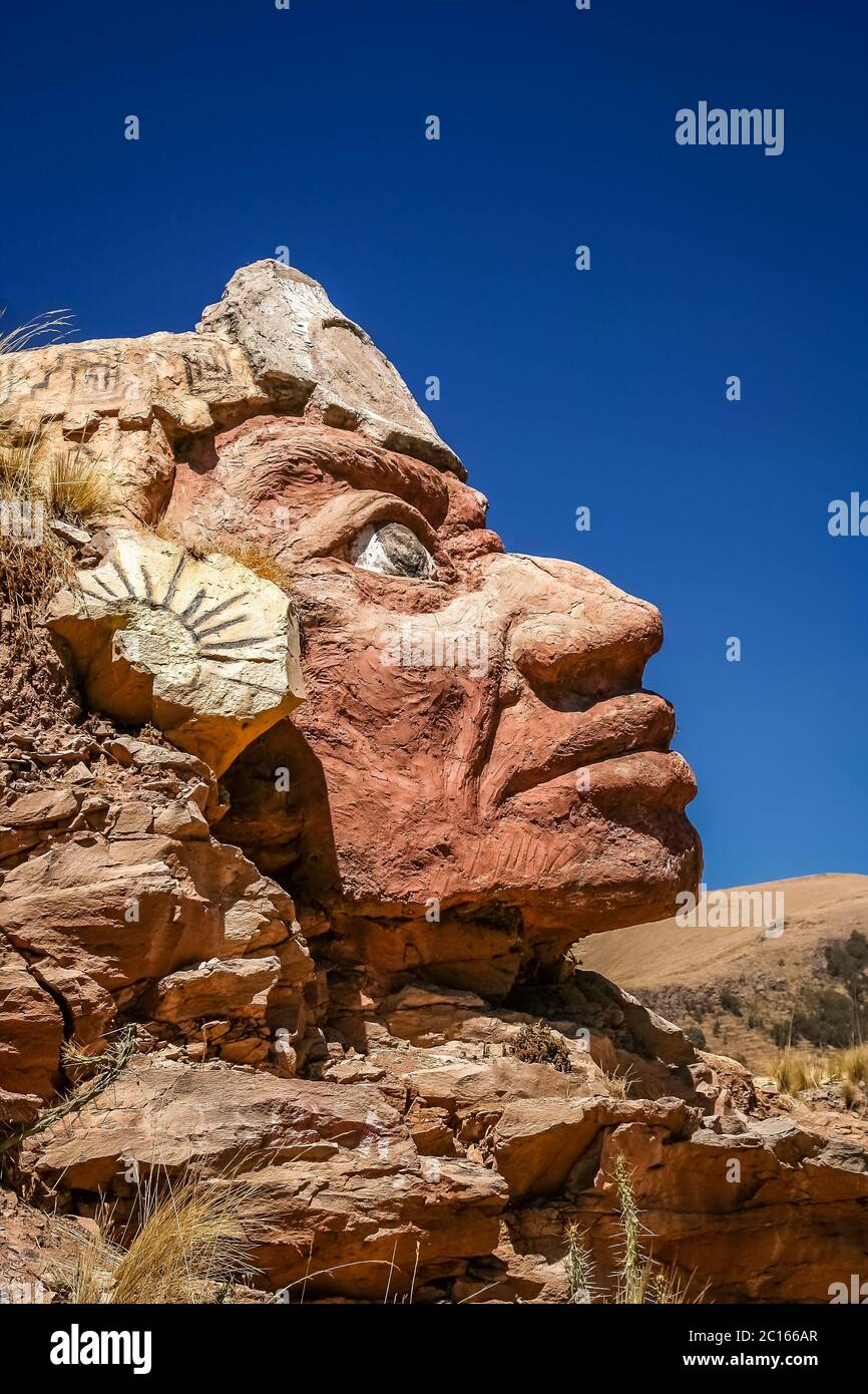 Visage de l'Inca en pierre Banque D'Images