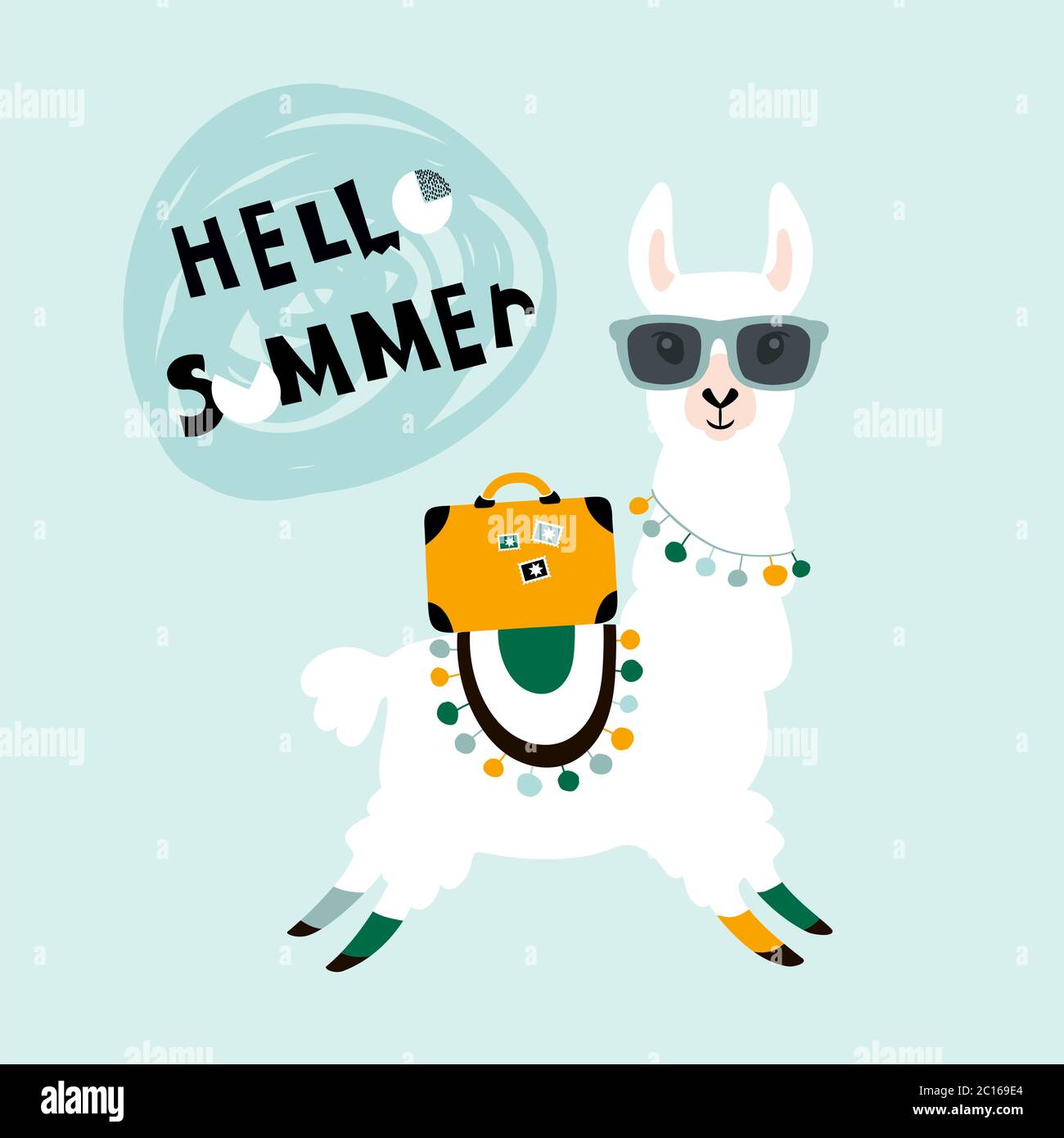 Llama Alpaca. Carte Hello Summer. Illustration vectorielle Illustration de Vecteur