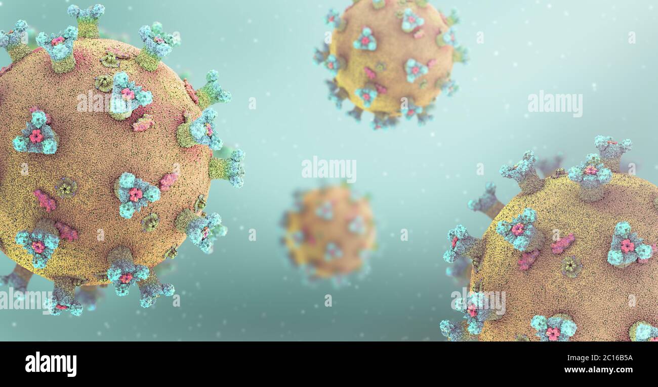 Représentation de nombreux virus corona, déclenchement du syndrome respiratoire aigu sévère - illustration 3d Banque D'Images