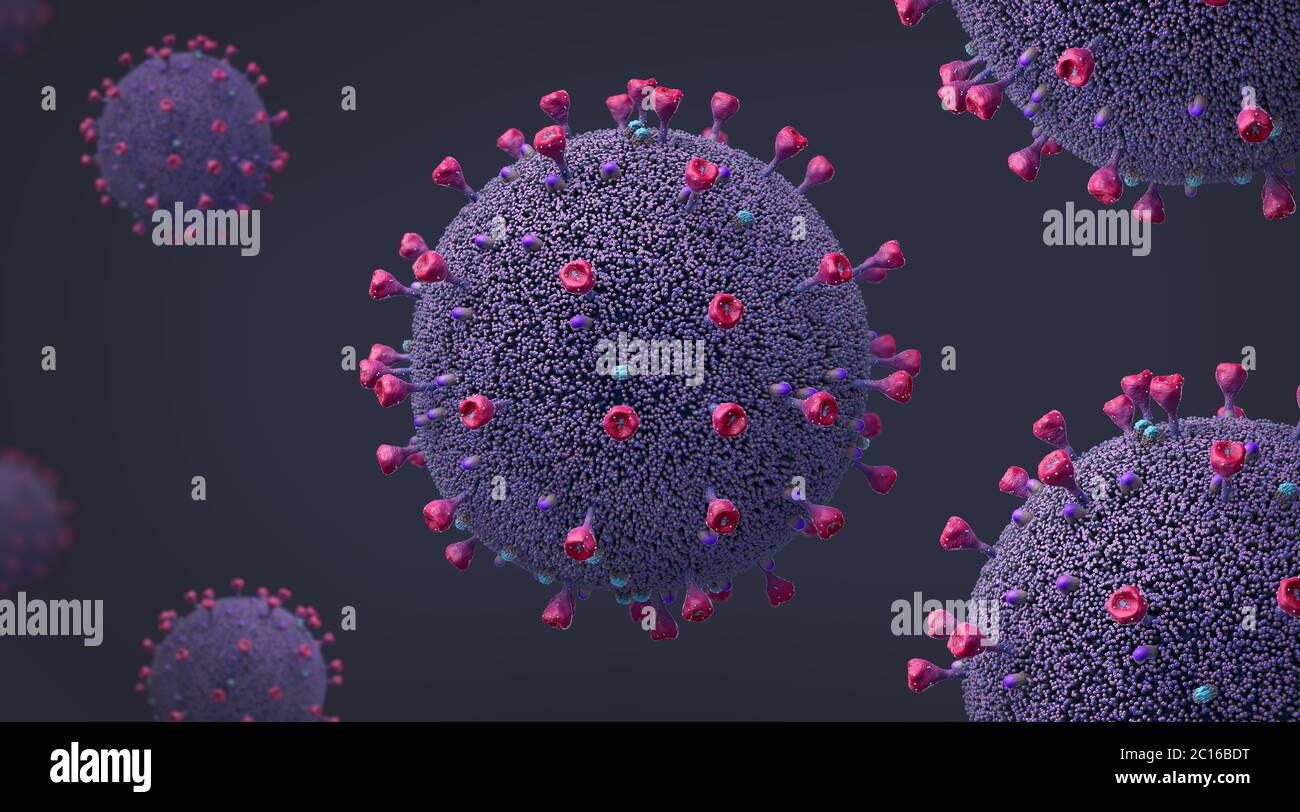 Représentation de nombreux virus corona, déclenchement du syndrome respiratoire aigu sévère - illustration 3d Banque D'Images