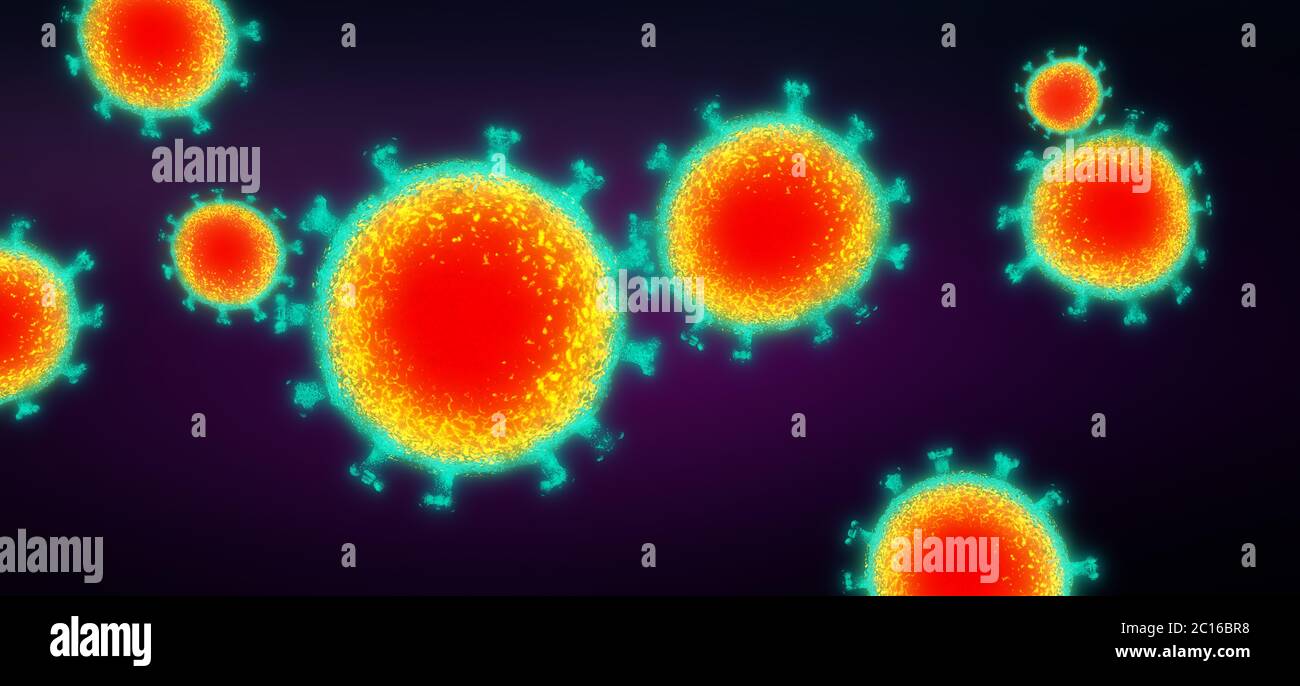 De nombreuses particules de virus colorées du groupe de virus corona - illustration 3d Banque D'Images