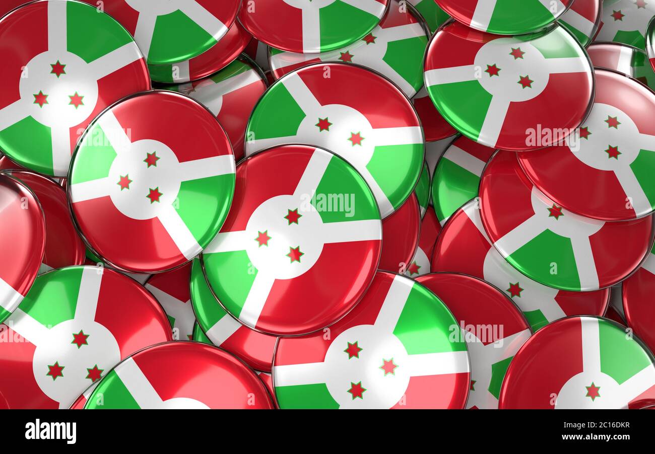 Médailles du Burundi fond - pile de boutons de drapeau burundais. Banque D'Images